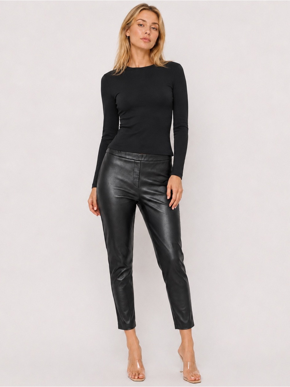 Chico's Women's Size 3 US XL Faux Leather Ponte Knit Leggings Pants Black Ankle